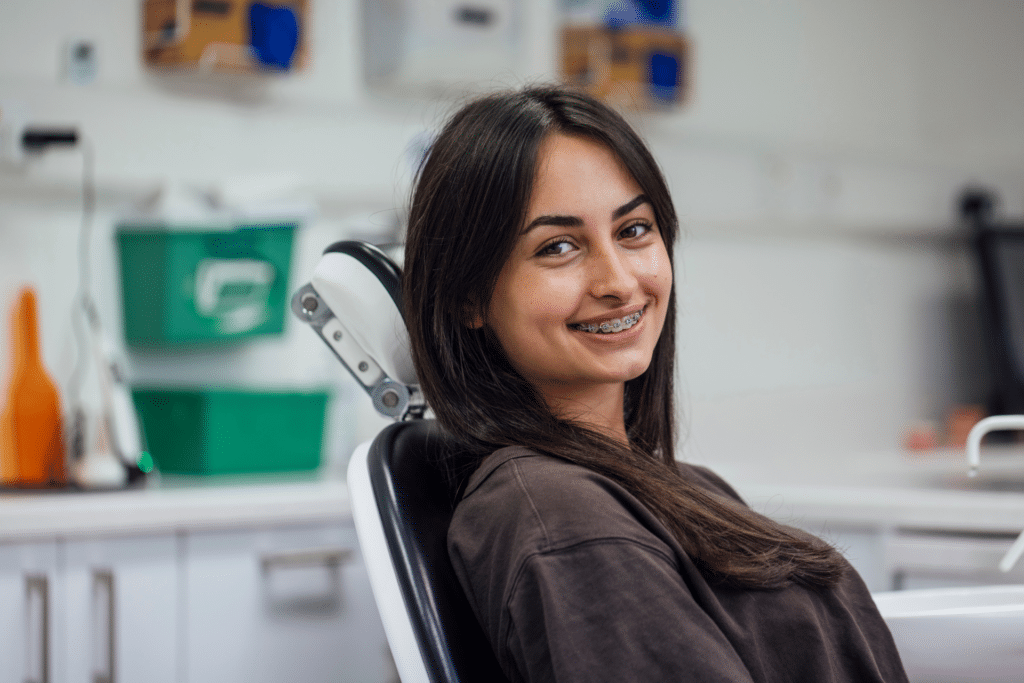 Teen patient with braces during an orthodontic visit in Lutherville-Timonium, MD